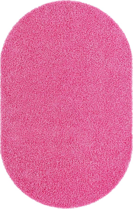 Unique Loom Solid Shag Collection Area Rug (5' 1" x 8' Oval, Taffy Pink)