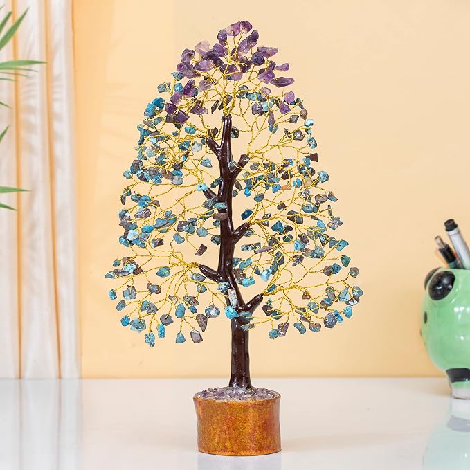 Crocon® Amethyst & Turquoise Gemstone Tree of Life, Gifts, Birthday Gifts for Women, Men & Friends, House Warming Gift New Home Decor, Birthday Gift for Mom, Unique Home Office Decor Presents Idea