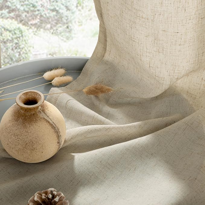 YoungsTex Burlap Linen Curtains 40 Inch Length for Kitchen Window, Short Light Filtering Drapes with Grommet Semi Sheer Privacy for Cafe Bathroom Window, 42 X 40 Inch