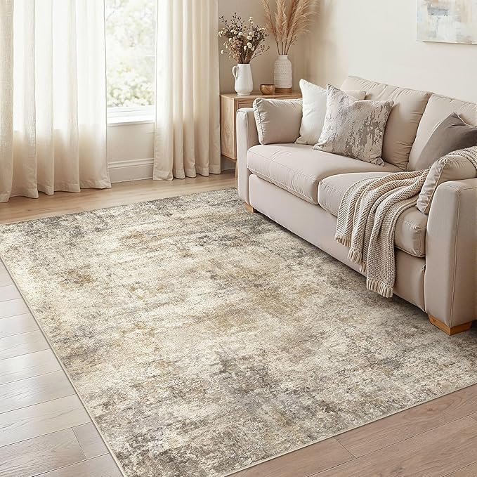 cotiled 5x7 Area Rugs Abstract Soft Non Slip Washable Living Room Rug | Stain Resistant, Robot Vacuum & Pet Friendly, Low-pile, For Living Room, Bedroom, Dining Table, Nursery Brown