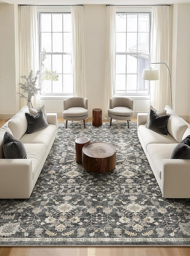 Washable Rugs for Living Room: 10x14 Area Rugs for Bedroom Ultra Soft Non-Slip Stain Resistant Vintage Boho Large Carpet for High-Traffic Dining Room - Farmhouse Decor