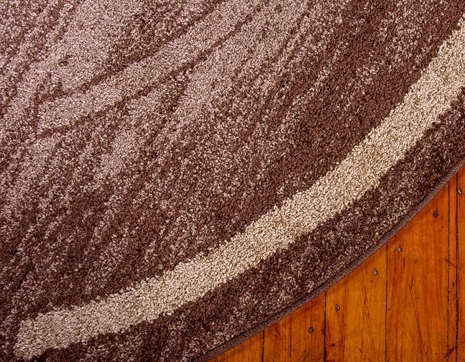 Unique Loom Autumn Collection Modern Contemporary Casual Abstract Area Rug (Brown/ Beige Border, 3 ft 3 in Round)