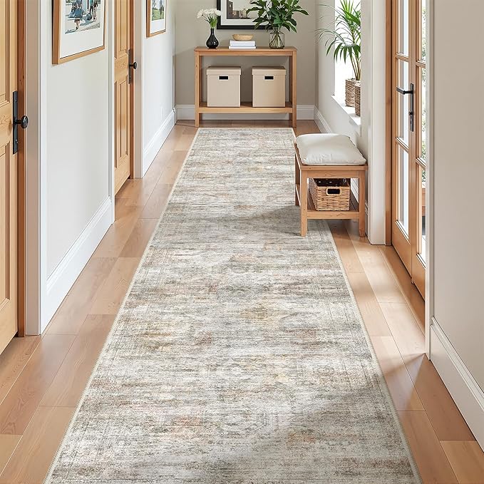 2x12 Runner Rug Non Slip,Washable Hallway Runner Rug,Green | Long Neutral Rugs for Kitchen,Entryway,Bedroom,Bathroom,Laundry Room,Thin,Soft Runner Rug,Stain Resistant Indoor Carpet