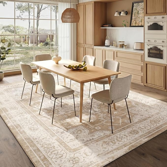 4x6 Area Rug for Living Room-Vintage Farmhouse Boho Floral Neutral Washable Stain Resistant Indoor Carpet for Bedroom Office and Home Decor(Beige&Brown)