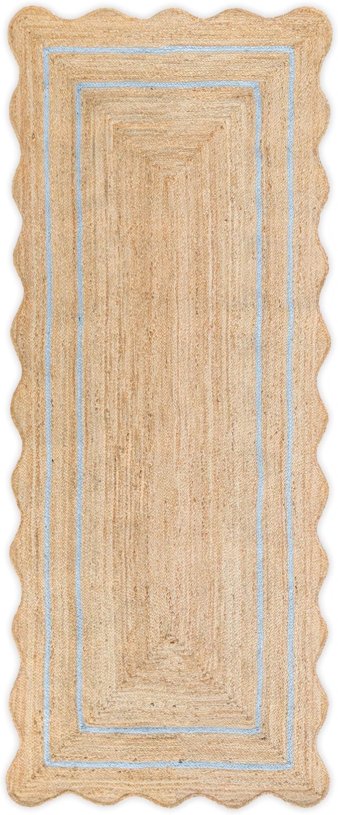Wave Scalloped Natural Jute Runner, Gray (2'6"x18'): Boho Farmhouse Entryway Scallop Rug