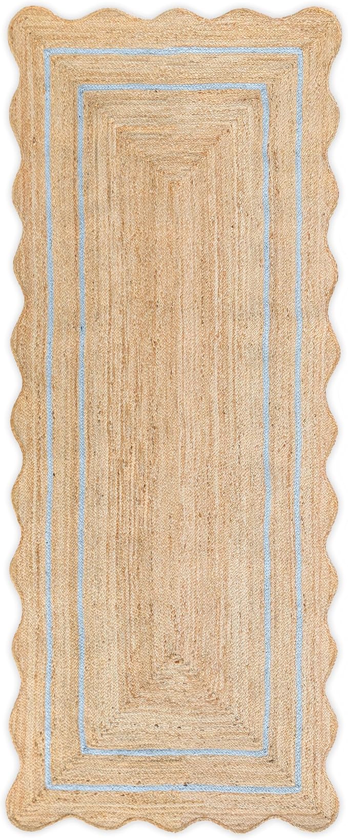 Wave Scalloped Natural Jute Runner, Gray (2'x12'): Boho Farmhouse Entryway Scallop Rug