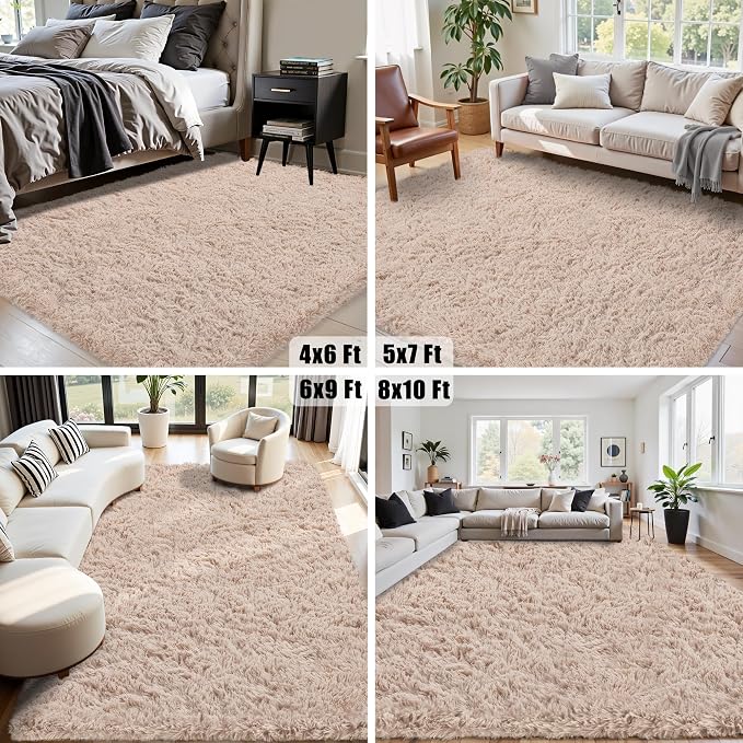 5x8 Area Rug for Living Room:Ultra Soft Fluffy Shag Beige Rugs,Large Fuzzy Plush Indoor Non Slip Carpet Washable Rug for Bedroom Kids Nursery Office Dorm Modern Decor(Beige 5'x8')