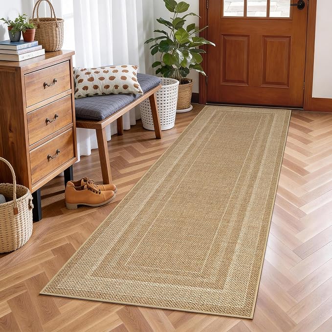 GarveeHome Easy Jute Runner Rug 2x8 Washable Non Slip Hallway Runner Rugs | Stain Resistant Low Pile Kitchen Throw Carpets Modern Solid Runners for Bedroom Nursery Entryway Living Room Dorm, Jute