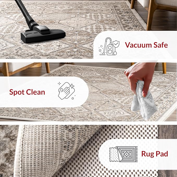 nuLOOM Oval 7x9 Becca Traditional Tiled Area Rug, Beige, Faded Transitional Design, Stain Resistant, For Bedroom, Dining Room, Living Room, Hallway, Office, Kitchen, Entryway