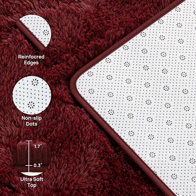 Deerhoo Large Shag Area Rugs 6 x 9, Plush Fuzzy Rugs for Living Room, Ultra Soft Fluffy Furry Rug for Bedroom, Indoor Carpet Nursery Rugs for Kids Room Home Decor, Burgundy
