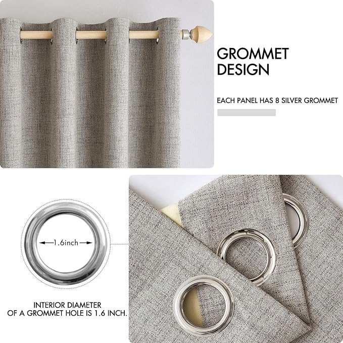 MIULEE 100% Blackout Linen Textured Curtains for Bedroom Solid Thermal Insulated Warm Taupe Grommet Room Darkening Curtains & Drapes Luxury Decor for Living Room 52 x 54 Inch (2 Panels)