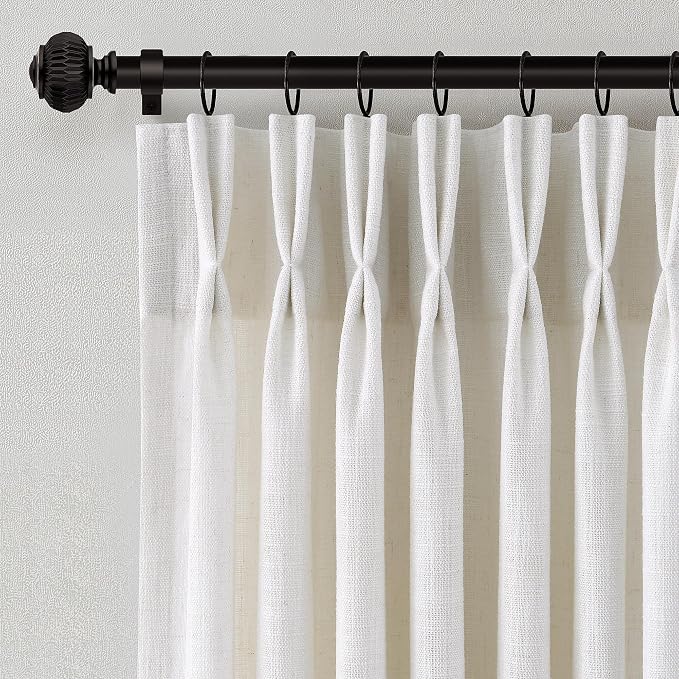 Pinch Pleated Linen Curtains 90 Inches Long for Living Dining Room Bedroom 2 Panel Set Natural Cream Birch Pinch Pleat Curtain 90 Inch Neutral Boho Floor to Ceiling Curtains Semi Sheer Linen Drapes