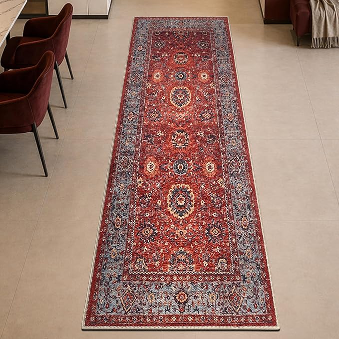 Keen Home Design 30"x84" Rug - Machine Washable Runner Rug with Non-Slip Backing, Ideal for Hallway, Entryway, Kitchen, Laundry Room - Vintage, Easy Clean, Durable, Low Pile Rug - (2'6" x 7')