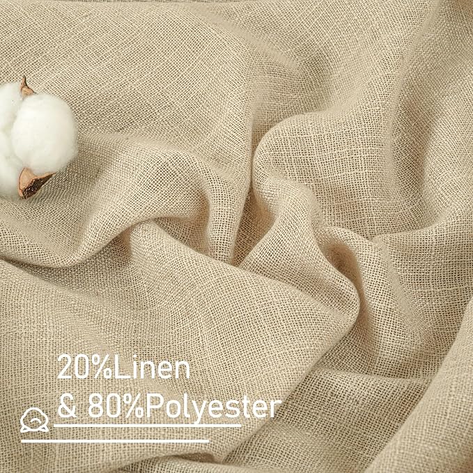 LAMIT Natural Linen Curtains 95 Inch for Living Room, Back Tab and Rod Pocket Linen Textured Semi Sheer Curtains Light Filtering Drapes for Bedroom/French Door, Set of 2, 52 x 95 Inch, Linen