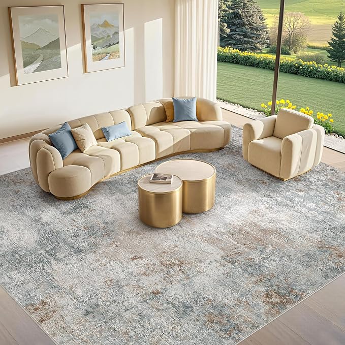 Tortania Area Rug Living Room Rugs - 10x14 Washable Large Soft Neutral Boho Moroccan Bohemian Farmhouse Rug Indoor Floor Carpet for Bedroom Under Dining Table Home Office Decor - Grey Brown