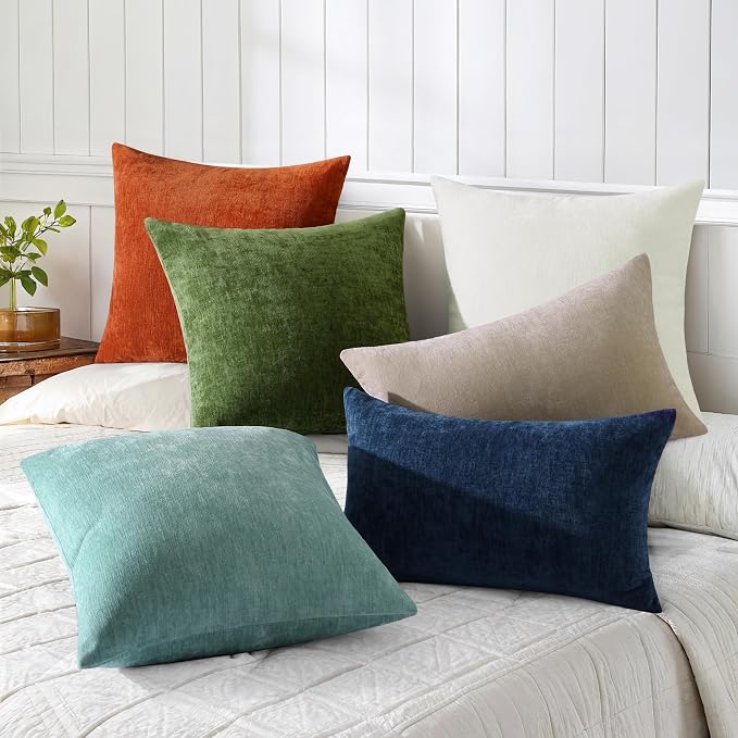 decorUhome Soft Chenille Cream White Throw Pillow Covers 26X26 Set of 2 | Decorative Fall Couch Pillow Covers Solid Dyed Accent Modern Euro Sham Farmhouse Neutral Square Pillow Cases for Sofa
