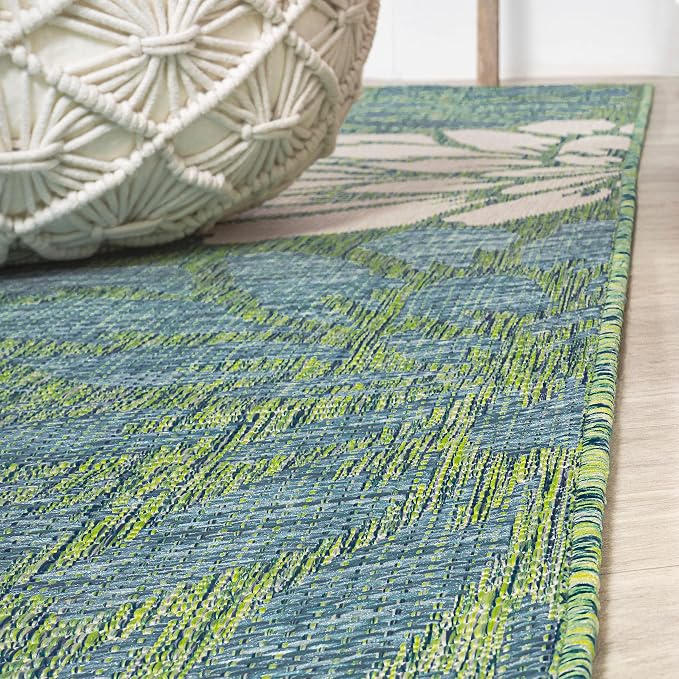 JONATHAN Y Floral Textured Weave Indoor Outdoor Area Rug 5X8 Cream/Green, Zinnia Modern for Backyard, Patio, Porch, Easy-Cleaning, High Traffic, Pet-Friendly, Non-Shedding (SMB110D-5)