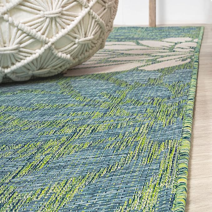 JONATHAN Y Floral Textured Weave Indoor Outdoor Round Area Rug 4 Ft Cream/Green, Zinnia Modern for Backyard, Patio, Porch, Easy-Cleaning, High Traffic, Pet-Friendly, Non-Shedding (SMB110D-4R)