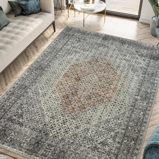 Keen Home Design 48"x72" Rug - Machine Washable Area Rug with Non-Slip Backing, Ideal for Living Room, Dining Room, Bedroom - Vintage, Easy Clean, Durable, Low Pile - (4' x 6')