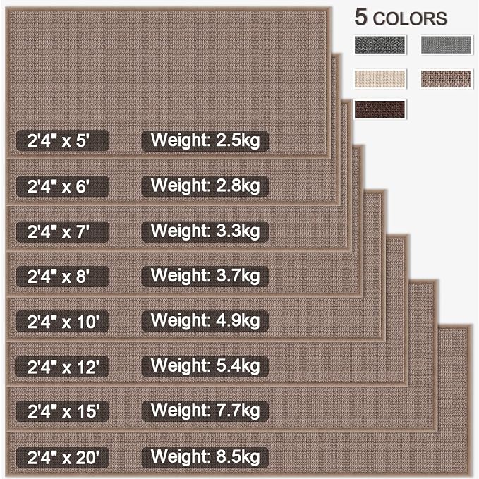 GOYLSER Kitchen Jute Rug Runner Non Slip, Front Door Runner Indoor Entrance, 20 ft Bottom Rubber Backed Waterproof Laundry Mat, Light Brown