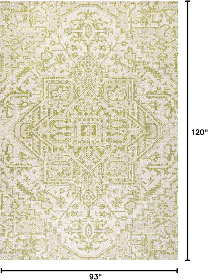 JONATHAN Y Boho Medallion Indoor Outdoor Area Rug 8X10 Cream/Green, Estrella Textured Weave for Backyard, Patio, Porch, Easy-Cleaning, High Traffic, Pet-Friendly, Non-Shedding (SMB105E-8)
