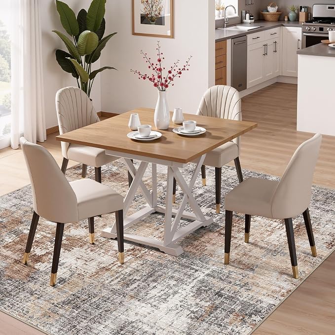 DMOYEST Square Area Rug Living Room Rugs - 8x8 Washable Large Soft Indoor Neutral Modern Abstract Low Pile Rug Carpet for Bedroom Dining Room Farmhouse Home Office - Grey Brown