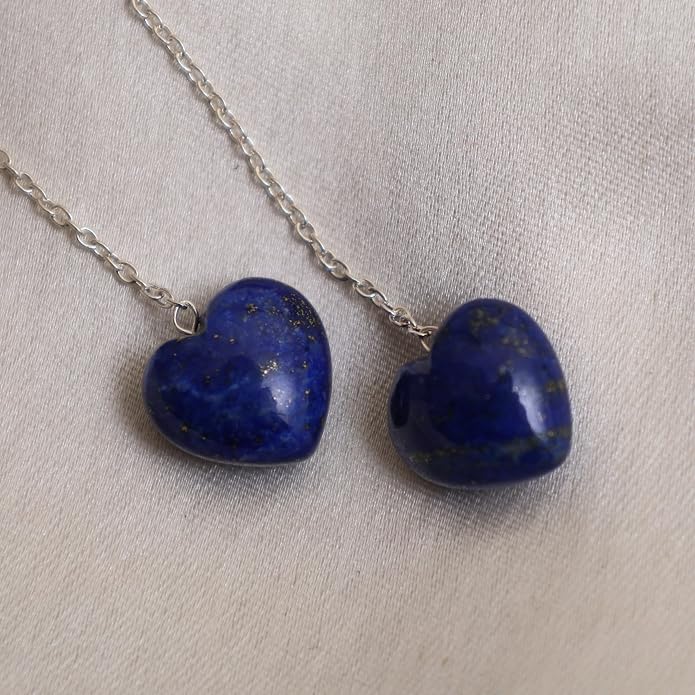 Gemstone Heart Shaped Threader Earrings in 925 Sterling Silver, Pull Through Adjustable, Versatile & Trendy, Perfect Valentine's Gift for Women, Choice of Gemstone Available