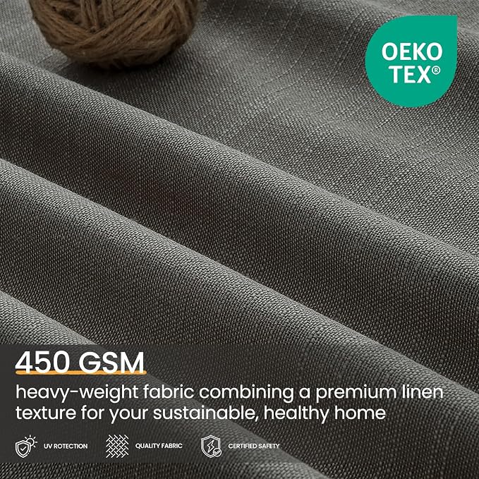 Topfinel Charcoal 90 Inch Long Blackout Bedroom Curtains Back Tab & Rod Pocket, Modern Farmhouse Blend Linen Panels for Track System, Modern Chic Carbon Grey Noise Cancelling Drapes 52" W*90" L