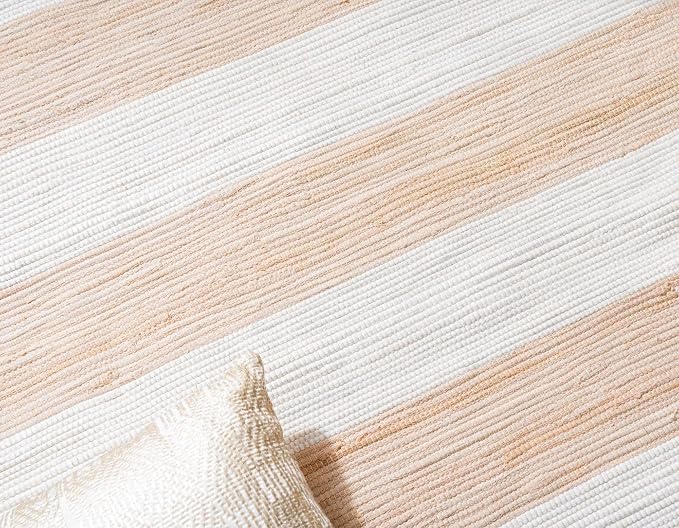 Unique Loom Chindi Rag Collection Area Rug - Striped (7' 1" x 10' Rectangle, Beige/ Ivory)