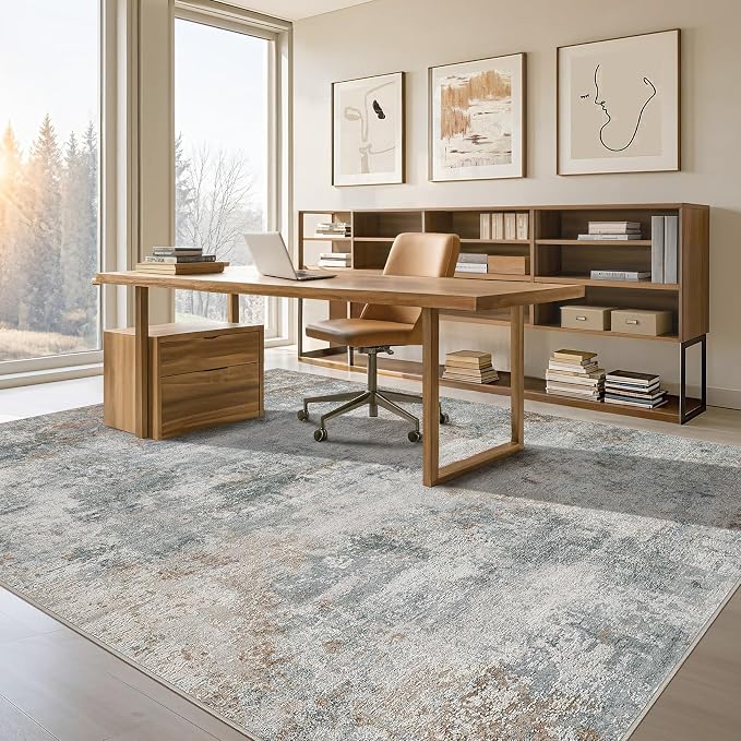 Tortania Area Rug Living Room Rugs - 9x12 Washable Large Soft Neutral Boho Moroccan Bohemian Farmhouse Rug Indoor Floor Carpet for Bedroom Under Dining Table Home Office Decor - Grey Brown