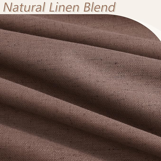 Guken Cappuccino 100% Blackout Linen Curtains 108 Inch Length 2 Panels Set for Living Room Bedroom Back Tab/Rod Pocket Thermal Insulated Farmhouse Black Out Drapes Room Darkening,52x108