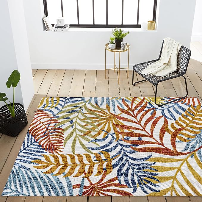 JONATHAN Y Tropics Palm Leaves Indoor Outdoor Area Rug 4X6 Cream/Orange | Ships Rolled, Durable Flat Weave, Lays Flat for Backyard, Patio, Porch, Easy-Cleaning, High Traffic,Pet-Friendly,Non-Shedding