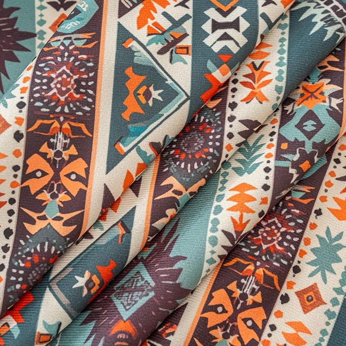 Teal Orange Geometric Curtains 72 Inches Long, Boho Farmhouse Light Filtering Rod Pocket Drapes with Tassel Trim for Bedroom Living Room, 2 Panels