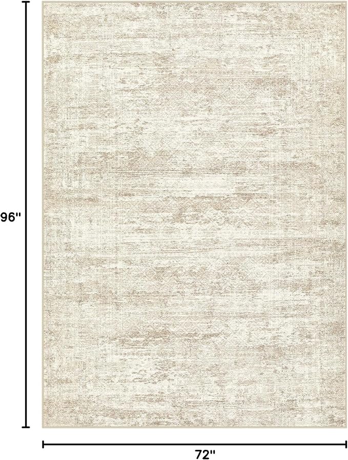UERMEI 6x8 Area Rug Living Room Rugs - Washable Neutral Modern Abstract Soft Thin Rug Indoor Floor No Slip Rug Carpet for Bedroom Under Dining Table Home Office Decor - Beige/Brown
