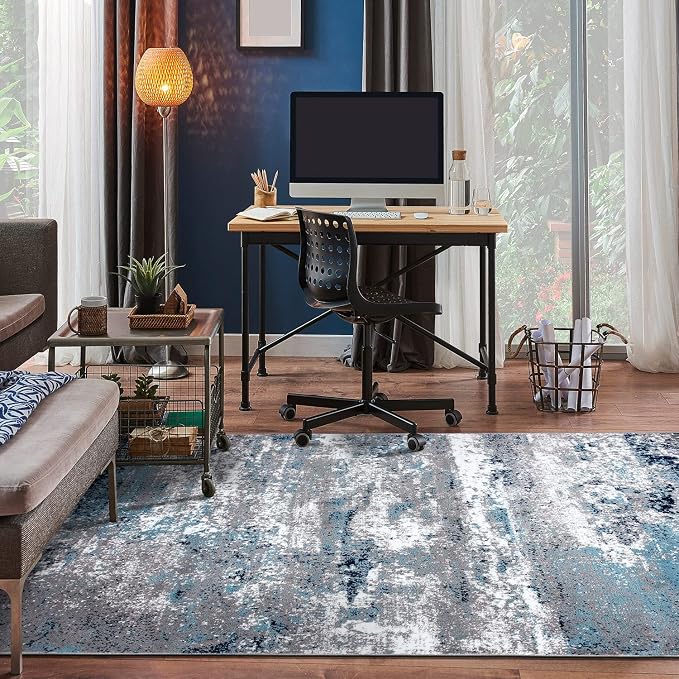 Rugshop Watercolor Distressed Modern Bohemian Area Rug Blue 5' x 7'