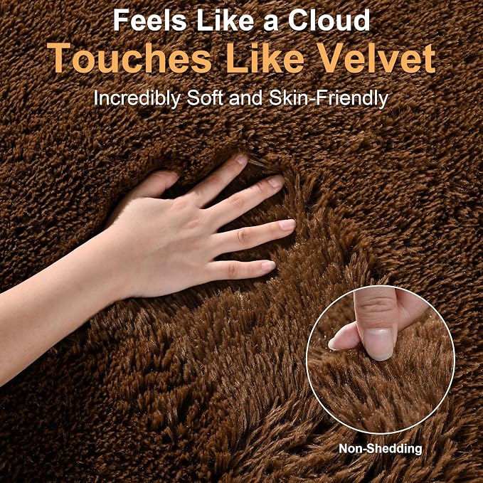 Fluffy Rugs for Living Room: Coffee Brown Soft Shag Rug for Bedroom, Large Fuzzy Plush Indoor Carpet Non Slip Modern Rug for Nursery Kids Room Dorms Office Home Decor, 7x10 Feet