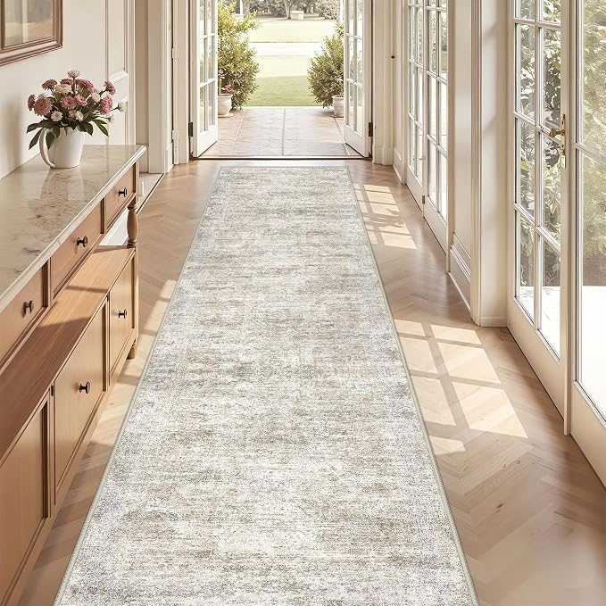 3x10 Runner Rug Non Slip,Washable Hallway Runner Rug,Taupe | Long Neutral Rugs for Kitchen,Entryway,Bedroom,Bathroom,Laundry Room,Thin,Soft Runner Rug,Stain Resistant Indoor Carpet