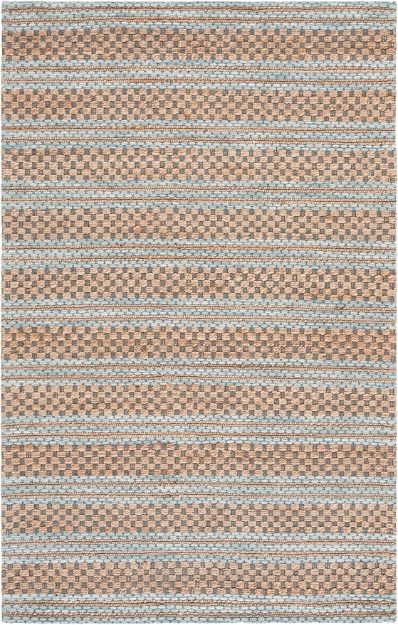 Martha Stewart SAFAVIEH x Collection Area Rug - 6' x 9', Natural & Light Blue, Handmade Wool & Jute, Ideal for Living Room, Bedroom, Dining Space (MSR9528L)