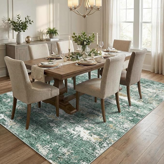 ROYHOME 8x10 Area Rugs Machine Washable Rug for Living Room Modern Abstract Carpet for Bedroom Farmhouse Indoor Large Floor Carpet with Non Slip Backing Stain Resistant Green