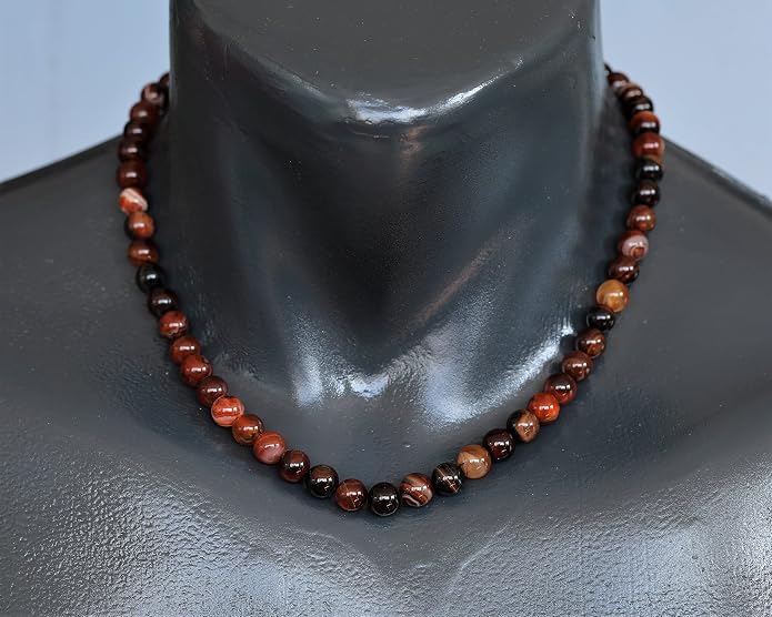 Natural Gemstone Beaded Choker Necklace | 8mm Handmade Adjustable Jewelry for Men & Women | Chakra Balancing Crystal Necklace | Spiritual Gift | Macrame Cord with Extender