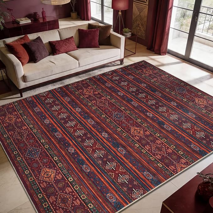 Keen Home Design 6x9 Rug - Machine Washable Area Rug with Non-Slip Backing, Ideal for Living Room, Dining Room, Bedroom - Vintage, Easy Clean, Durable, Low Pile Rug - (6' x 9')