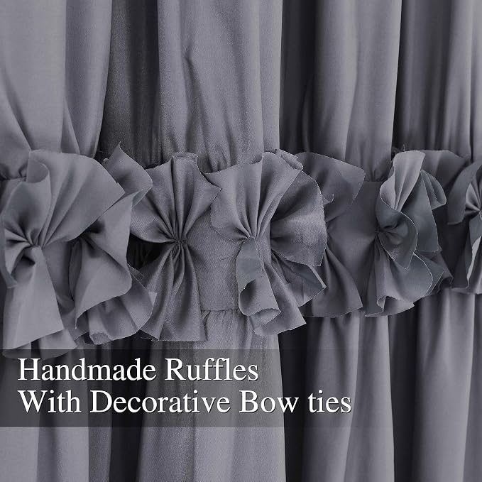 Homechoice Decor Blackout Window Curtains Gray, 54" W x 84" L x 2 Panels | Boho Ruched Thermal Insulated Window Treatments with 3 Rows of Butterfly Flowers, Rustic Rod Pocket Drapes for Room (LQ-30)