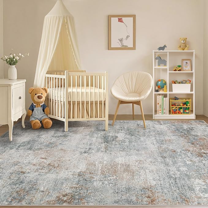 Tortania Area Rug Living Room Rugs - 5x8 Washable Large Soft Neutral Boho Moroccan Bohemian Farmhouse Rug Indoor Floor Carpet for Bedroom Under Dining Table Home Office Decor - Grey Brown