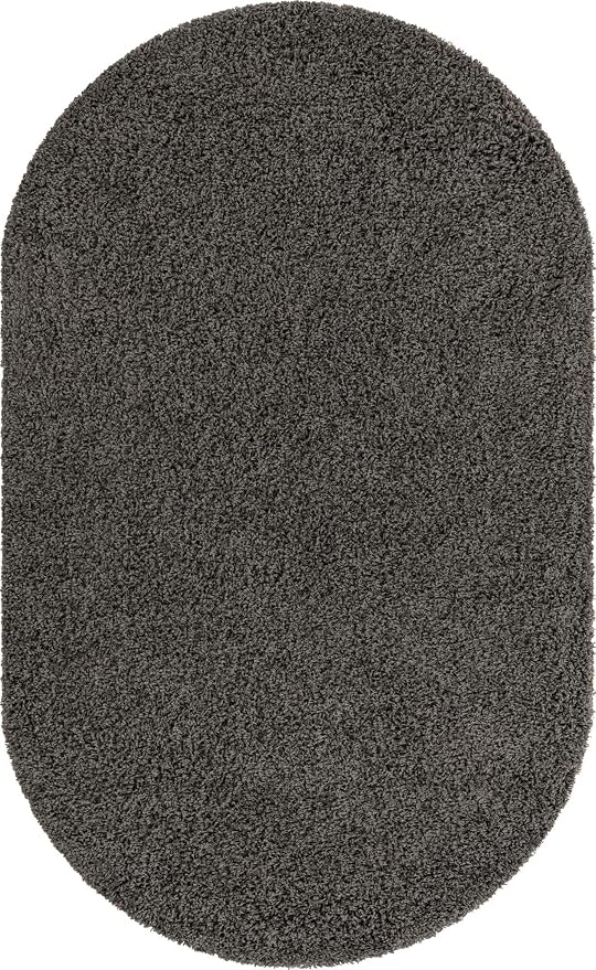 Unique Loom Solid Shag Collection Area Rug (5' 3" x 8' Oval, Graphite Gray)