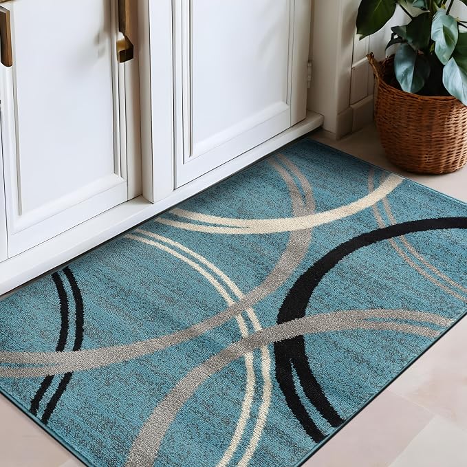 Rugshop Wavy Circles Modern Accent Fade-Resistant Area Rug Blue 2'7" x 4'