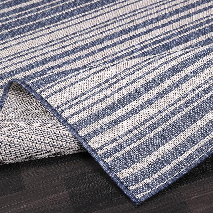 Luul Home Stripe Outdoor Rug 8x10 Washable Outside Carpet for Indoor Patio Porch Waterproof Easy Cleaning Non Shedding Area Rugs Blue 8 x 10