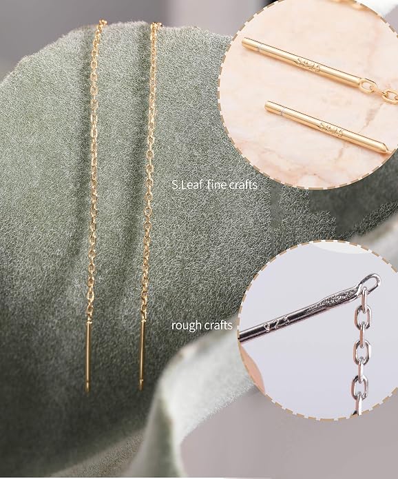 S.Leaf S925 Sterling Silver Threader Chain Earrings 18K Gold Plated Cubic Zirconia Dainty Dangle Double Piercing Long Drop Dangly Pull Through Tassel Chain Earrings Gifts for Women