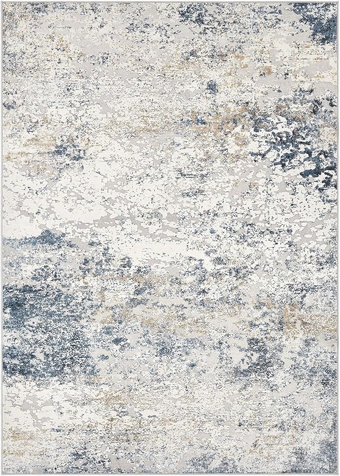 DMOYEST Area Rug Living Room Rugs - 12x15 Washable Extra Large Soft Indoor Neutral Modern Abstract Low Pile Rug Carpet for Bedroom Dining Room Farmhouse Home Office - Beige Blue