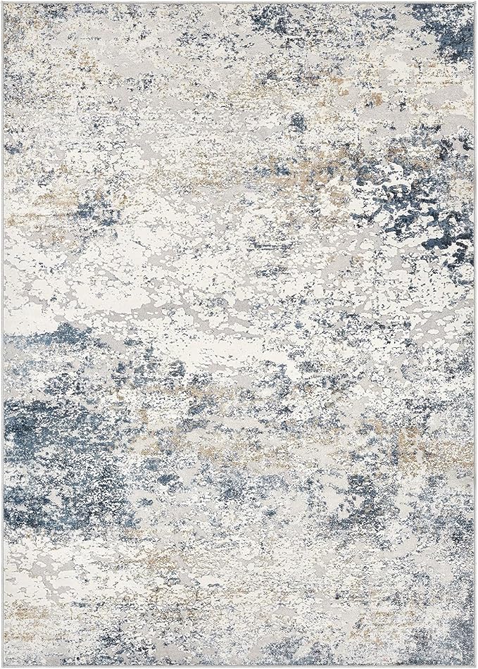 DMOYEST Area Rug Living Room Rugs - 12x14 Large Soft Indoor Neutral Modern Abstract Low Pile Washable Rug Carpet for Bedroom Dining Room Farmhouse Home Office - Beige Blue