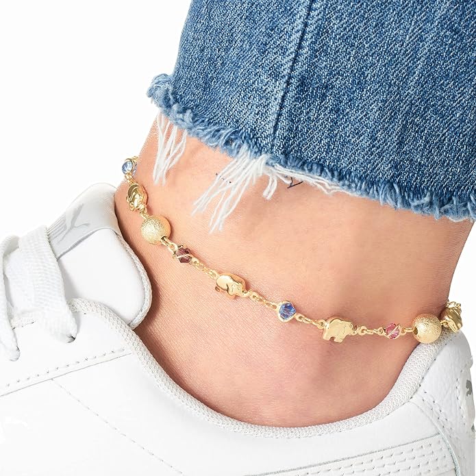 Barzel 18K Gold Plated Elephant Anklet For Women - Made In Brazil